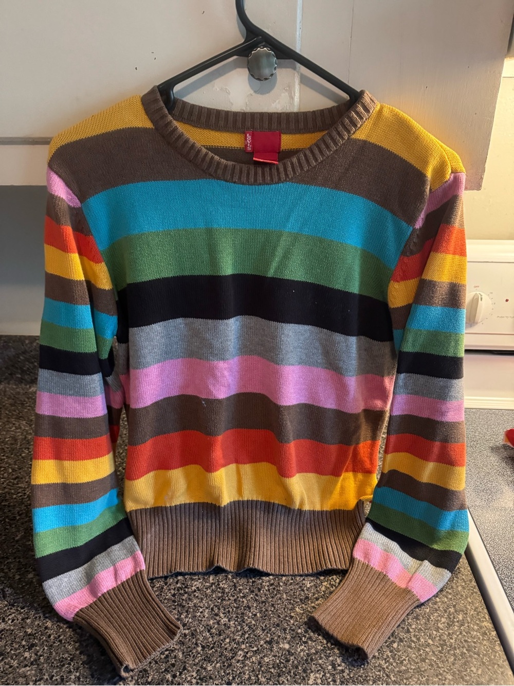 Y2K Retro Women’s Levi’s Sweater Sz L Multicolor Striped 100% Cotton Rainbow
